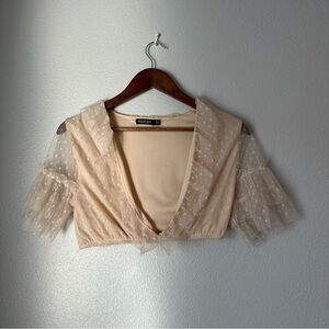 Nasty Gal cream Sheer Sleeve Crop Top
